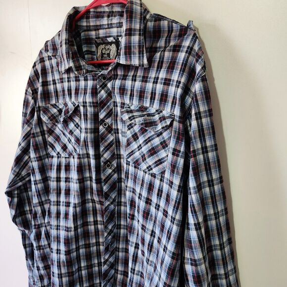 Eighty Eight Men’s XXL Blue Black Plaid Button Down Shirt Long Sleeve Pockets - Picture 3 of 12